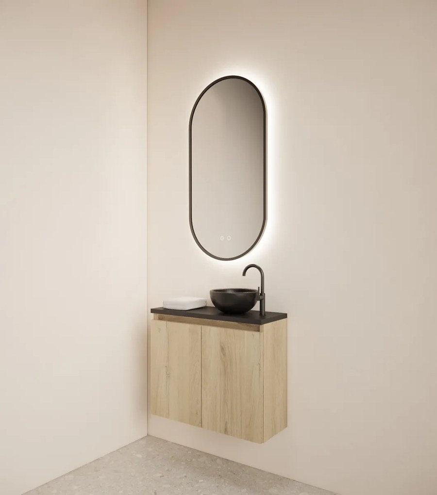 Gliss Design Echo toiletmeubel 60cm evoke eiken met toppaneel zwart mat
