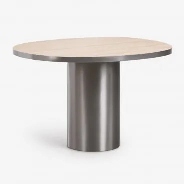 Ovalen Eettafel 120x100 Cm Van Natuursteen En Roestvrij Staal Fertrix Travertijn - Sklum