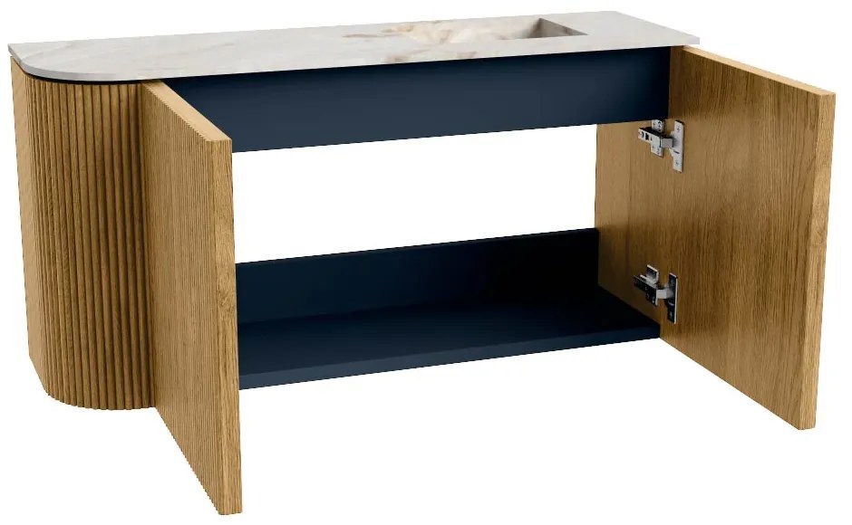 Mondiaz Joya DLux 80cm toiletmeubel ronding links oak met wastafel faye rechts zonder kraangat frappe