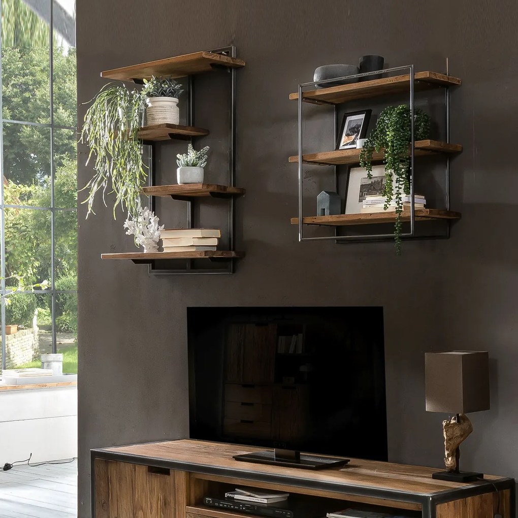 Wandrek Van Hout En Metaal 60x60 Cm - 60x22x60cm.