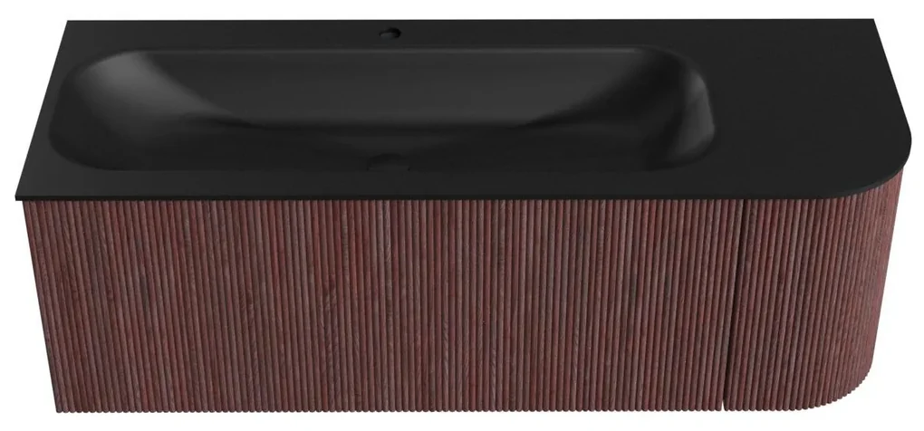 Mondiaz Kurve 125cm badmeubel ronding rechts ruby met 1 lade en deur en wastafel big medium kraangat links urban