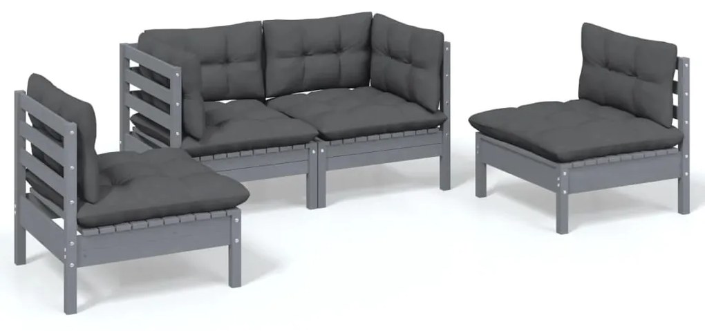 vidaXL 4-delige Loungeset met kussens massief grenenhout