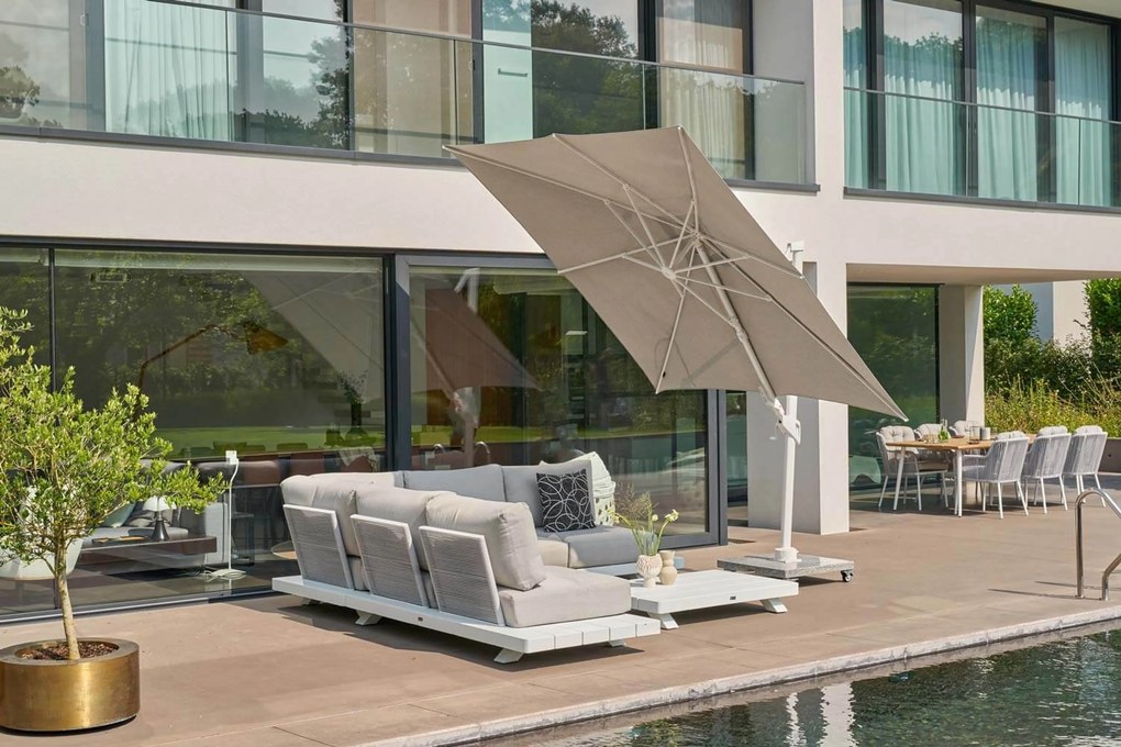 Santika Furniture Santika Belize Deluxe Parasol X White Frame/ Grey Fabric Aluminium Grijs