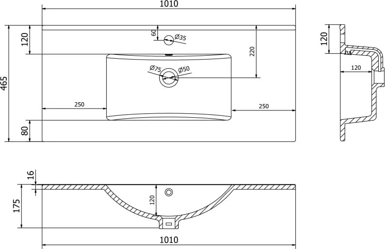 Mexen Atena inbouw wastafel 101 x 46 cm, wit - 25011000