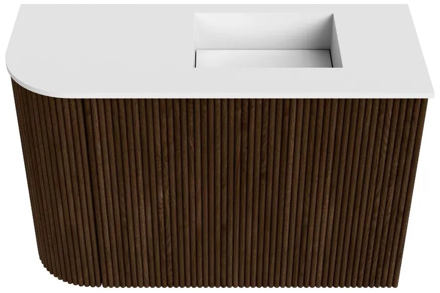 Mondiaz Joya 60cm toiletmeubel ronding links walnut met wastafel faye rechts 1 kraangat talc