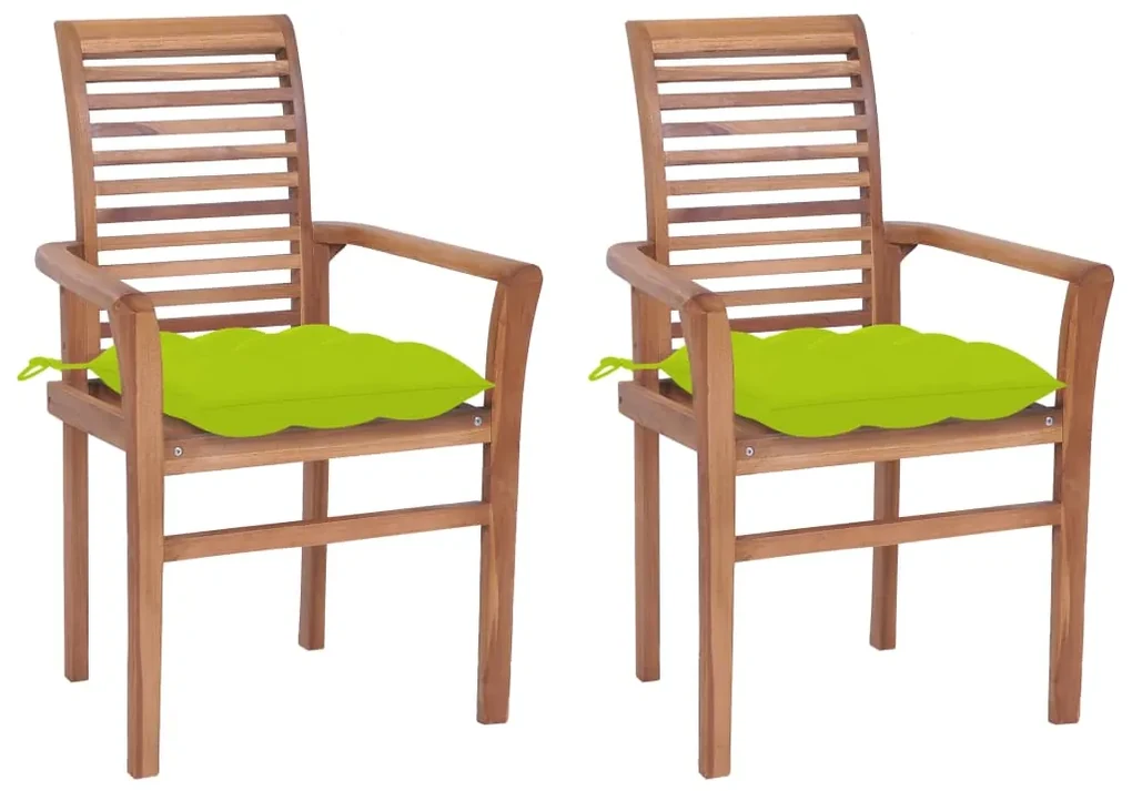 vidaXL Eetkamerstoelen 2 st met heldergroene kussens massief teakhout