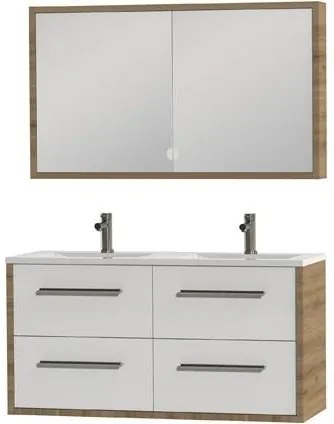 Tiger Boston badmeubel met spiegelkast en witte wastafel 120cm chalet eiken