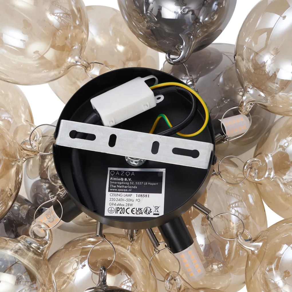 Design plafondlamp zwart met amber en smoke glas 4-lichts - Uvas