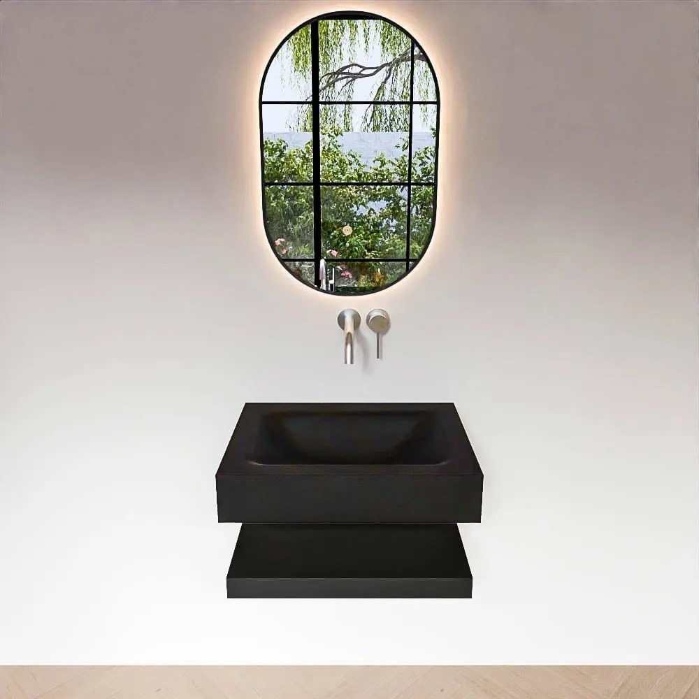 Zaro Alan badmeubel 60cm met planchet urban en vrijhangende wastafel cloud midden zonder kraangat urban