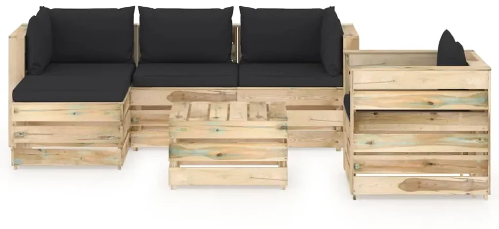 vidaXL 6-delige Loungeset met kussens groen geïmpregneerd hout