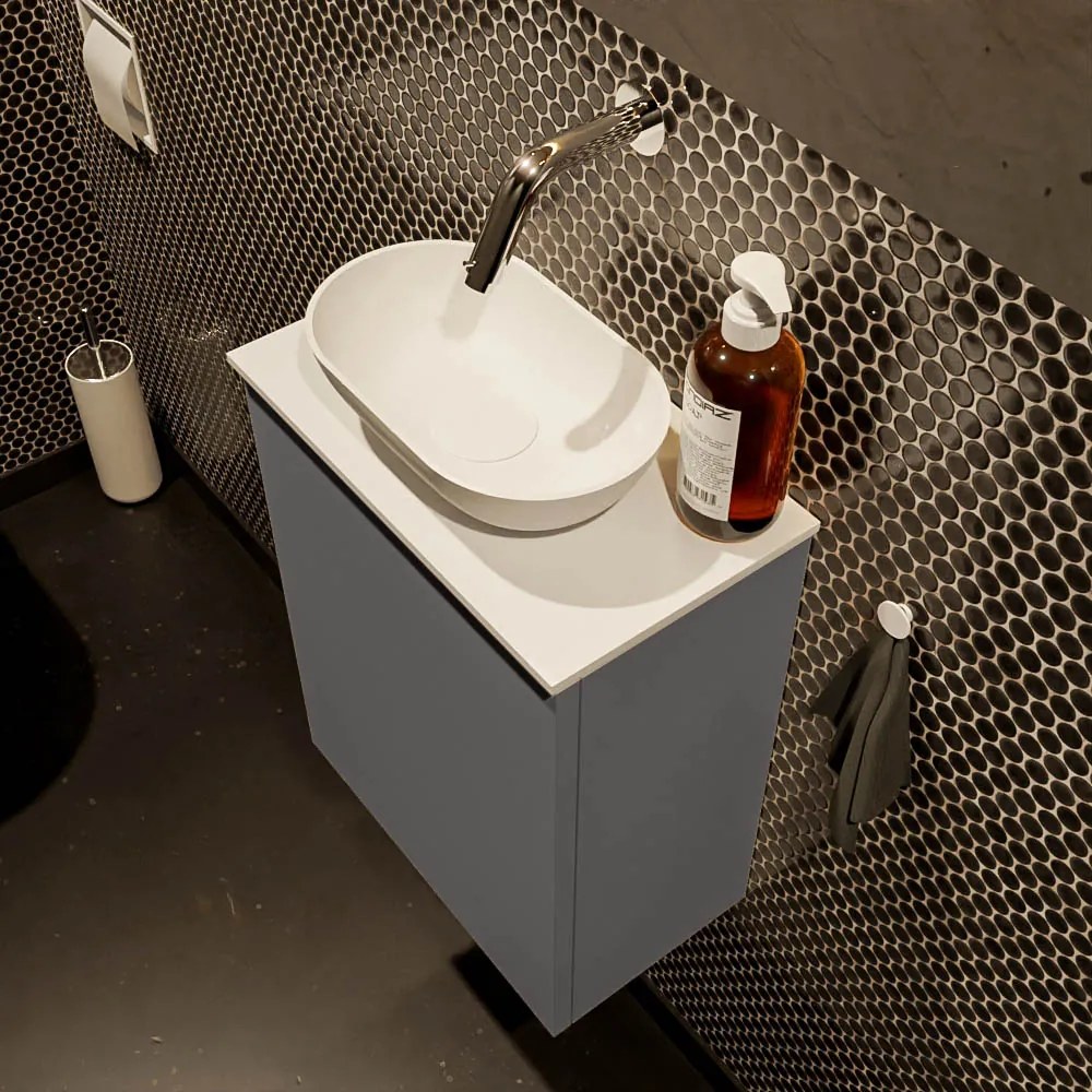 Mondiaz Fowy toiletmeubel 40cm dark grey met witte waskom midden zonder kraangat