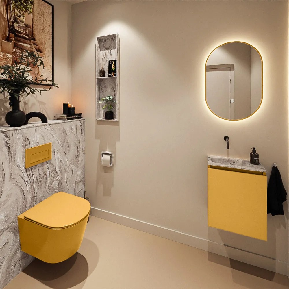 Mondiaz Ture DLux toiletmeubel 40cm ocher met wastafel glace links zonder kraangat