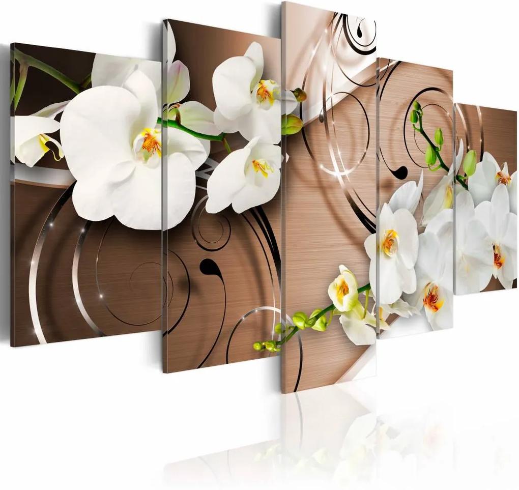 Schilderij - Ivoren Orchidee , wit bruin , 5 luik