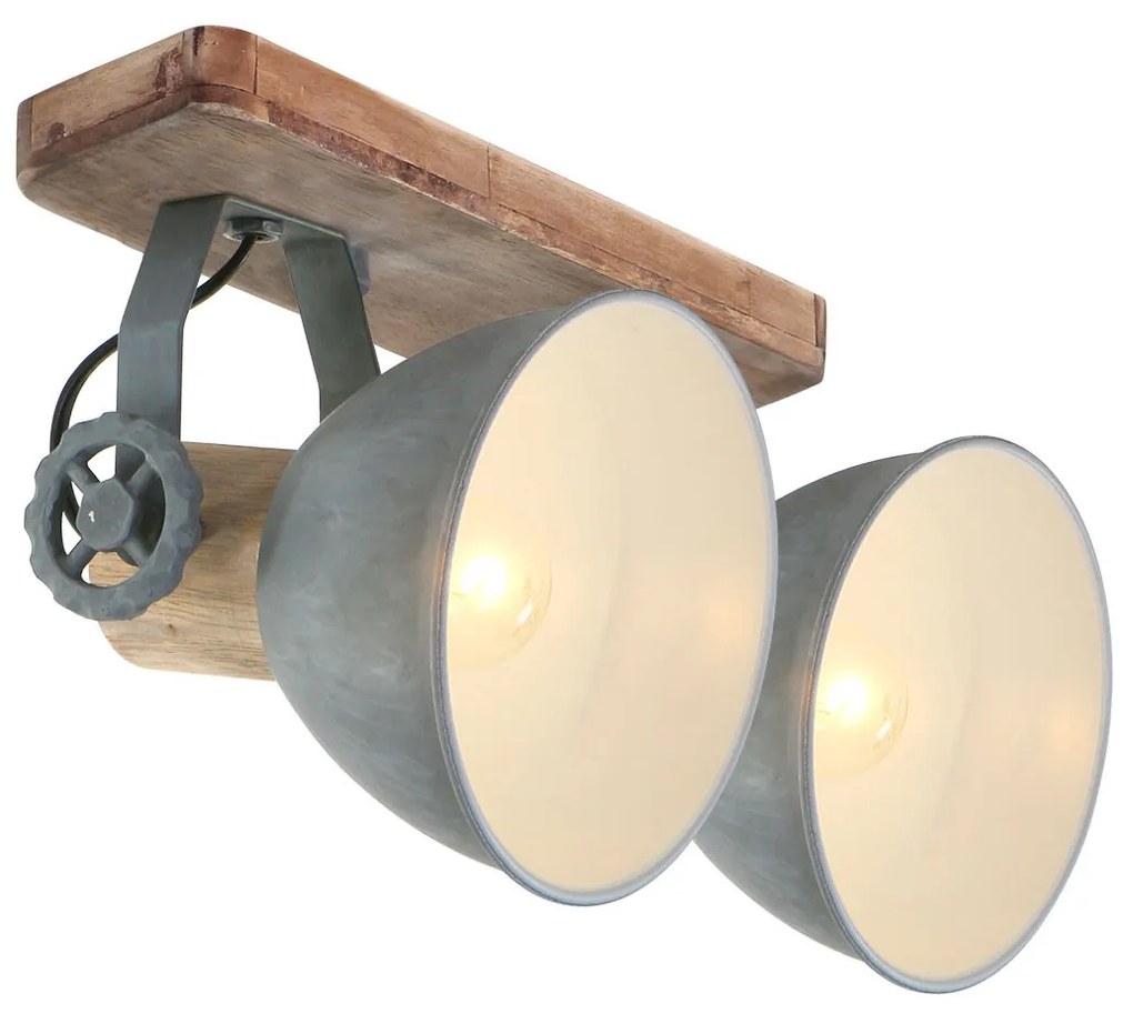 Industriële plafondSpot / Opbouwspot / Plafondspot hout met grijs 2-lichts draai- en kantelbaar - Gearwood Industriele / Industrie / Industrial E27 rond Binnenverlichting Lamp