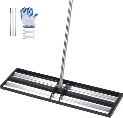 VEVOR gazonhark 255x763 mm, gazonnivelleerhark met extra lange steel van 210 cm, oppervlakte-nivelleerder incl. handschoenen, nivelleerhark, gazonhark voor het egaliseren van tuinen en golfbanen