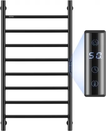 VEVOR Handdoekdroger Radiator Handdoekverwarmer, Verwarmde handdoekradiator met 8 stangen, Waterdichte handdoekverwarmer met timer en LED-display, 5 instelbare temperatuurniveaus, Wandmontage, Zwart