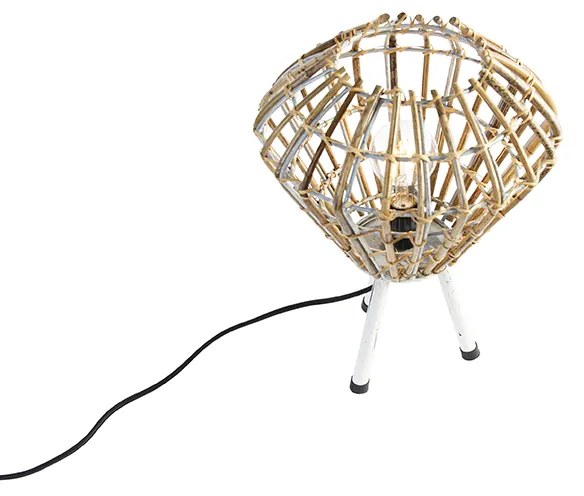 Landelijke tafellamp tripod bamboe met wit - Canna Diamond