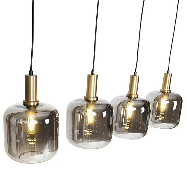 Design hanglamp zwart met goud en smoke glas 4-lichts - Zuzanna