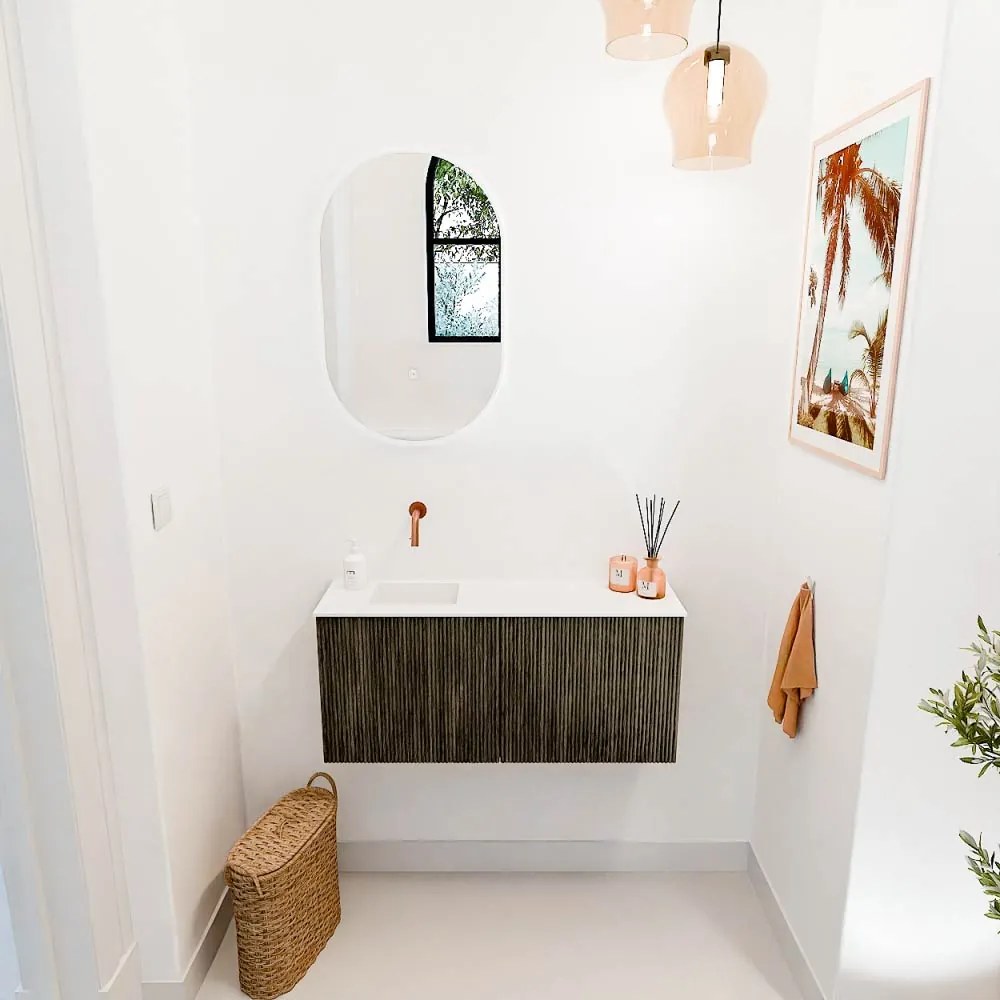 Mondiaz Joya 90cm toiletmeubel shadow met wastafel faye links zonder kraangat talc