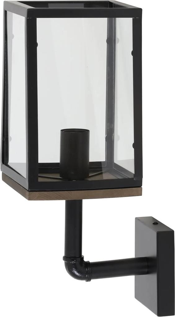 Wandlamp CORBELIA - Mat Zwart + Helder Glas