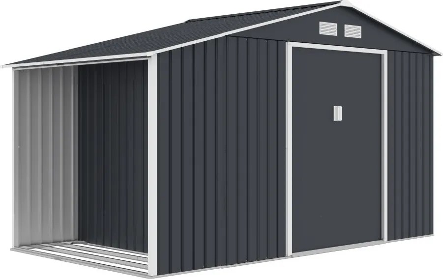 Skagen metalen gereedschapshuis met houtopslag 3,4 x 1,9 m Store Boss antraciet