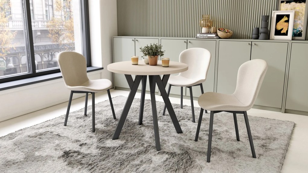 ALMO 80 Beige (Champagne) / zwarte poten – ronde tafel met Y-poten, loft/industrieel voor keuken, woonkamer en eetkamer
