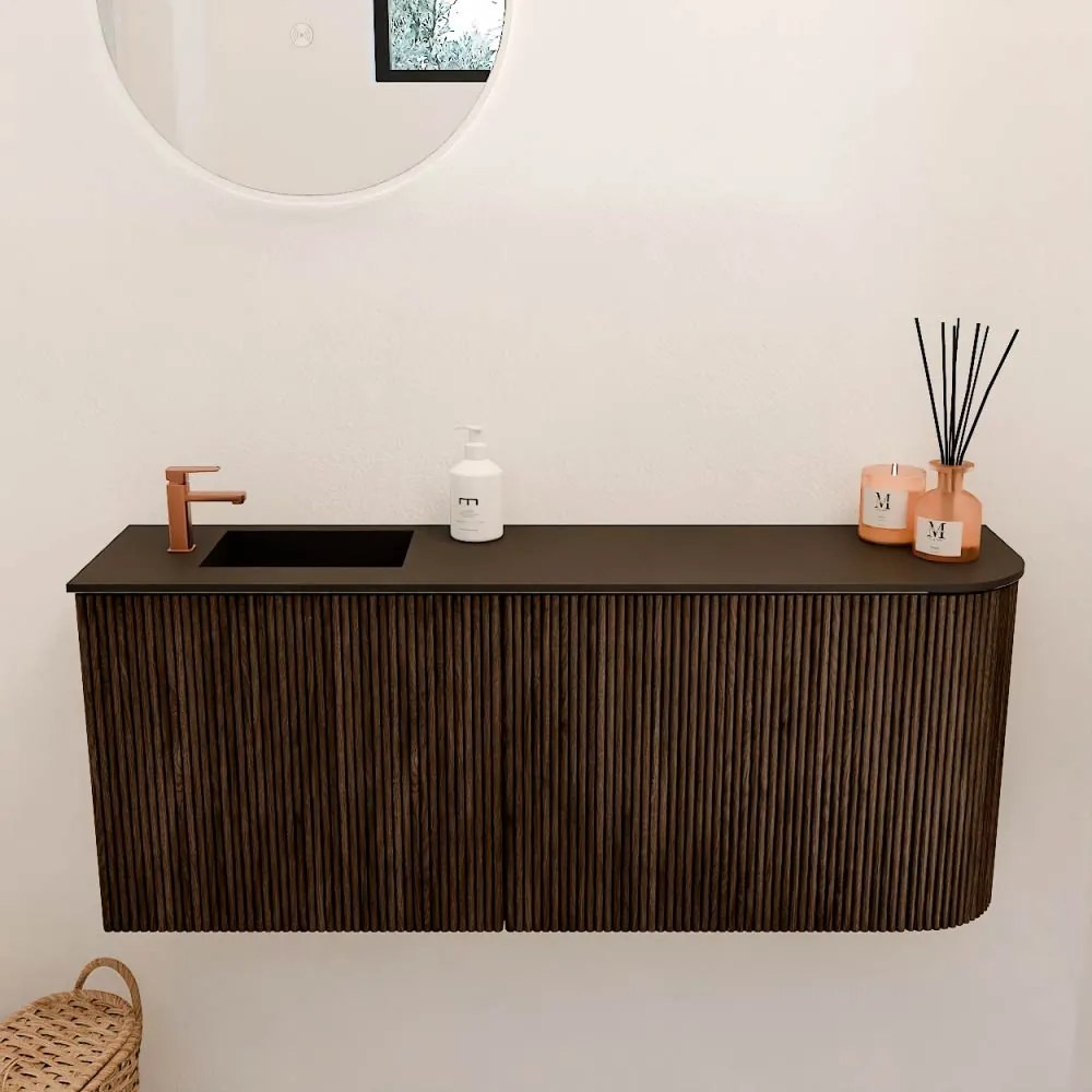 Mondiaz Joya 100cm toiletmeubel ronding rechts walnut met wastafel faye links 1 kraangat urban