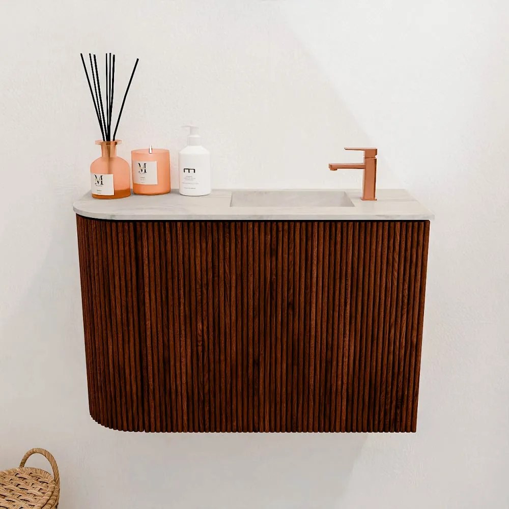 Mondiaz Joya DLux 60cm toiletmeubel ronding links ruby met wastafel faye rechts 1 kraangat ostra