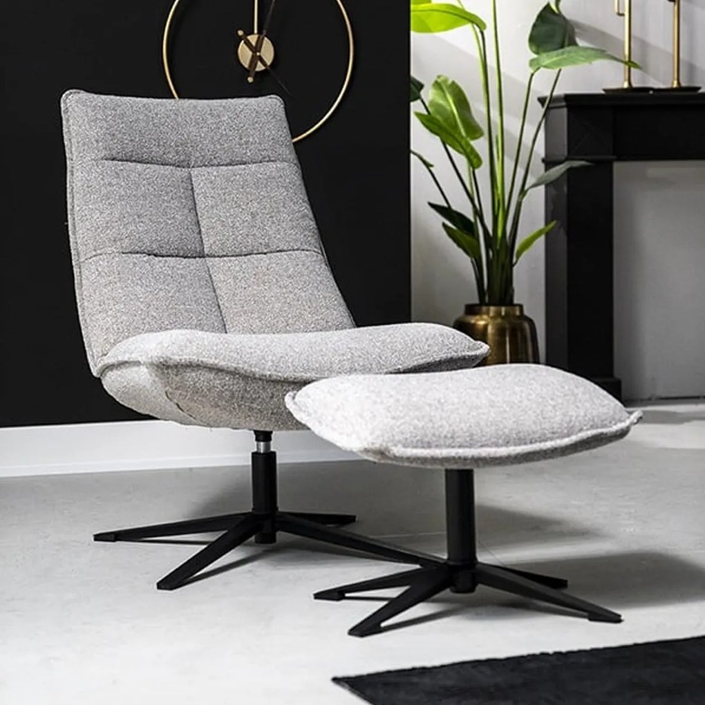 Eleonora Marcus Fauteuil Met Hocker Lichtgrijs Boucle