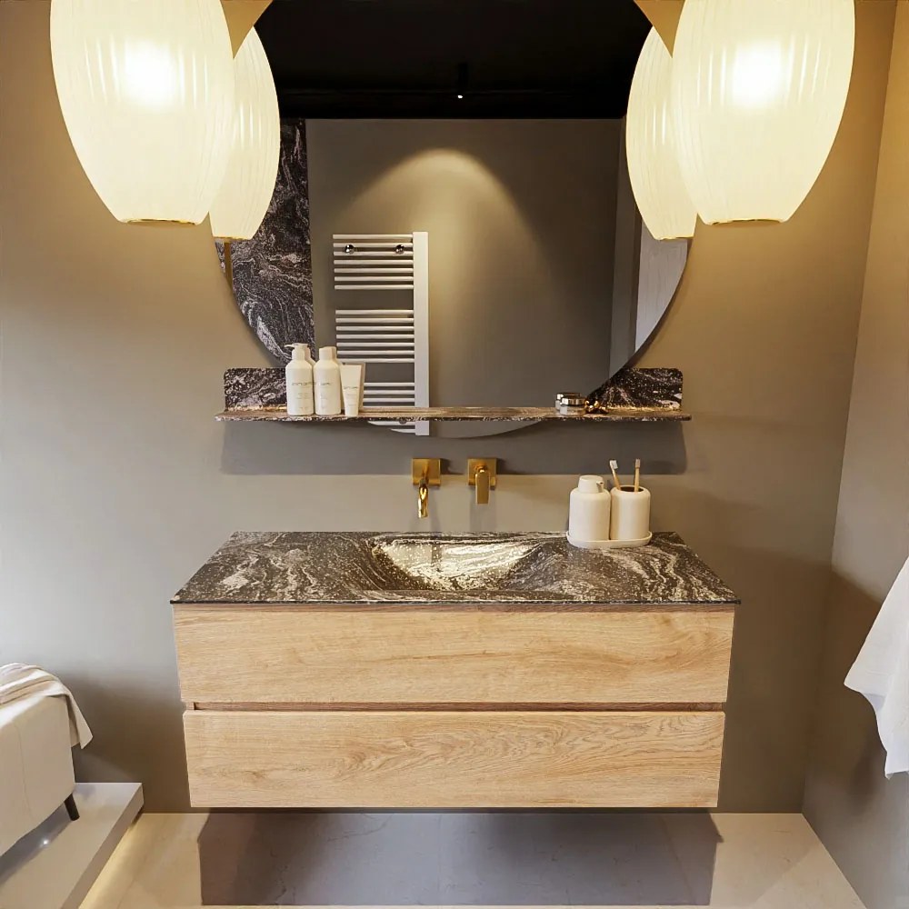 Mondiaz Vica DLux badmeubel 120cm washed oak 2 lades met wastafel lava midden zonder kraangat