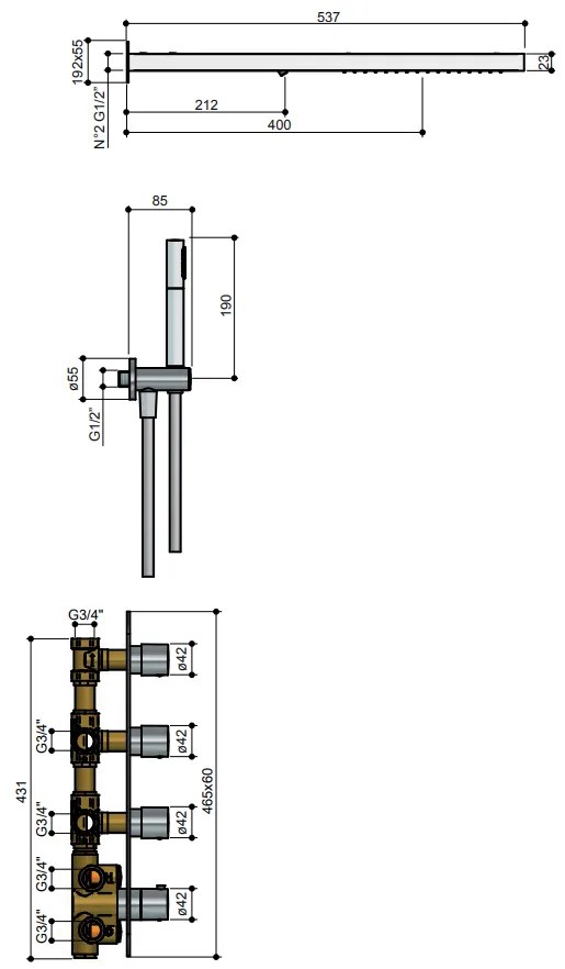 Hotbath Get Together IBS7GN inbouwdouche met watervaldouche en 3 standen handdouche chroom