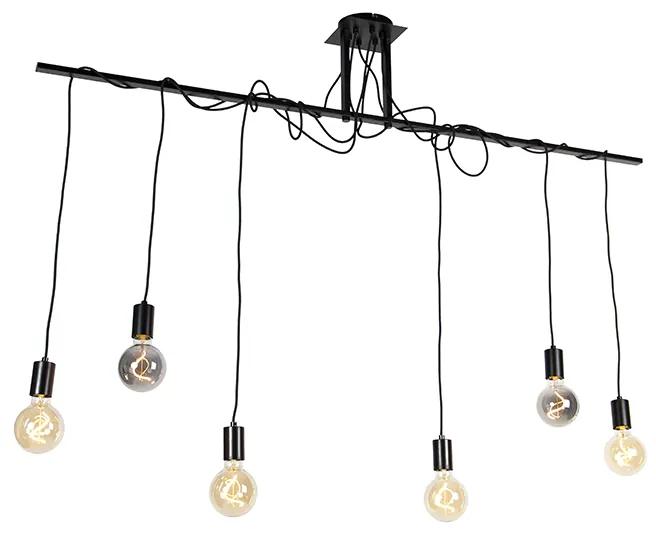QAZQA Eettafel / Eetkamer Moderne hanglamp zwart 6-lichts met 80 cm kabels - Facile Modern E27 Binnenverlichting Lamp