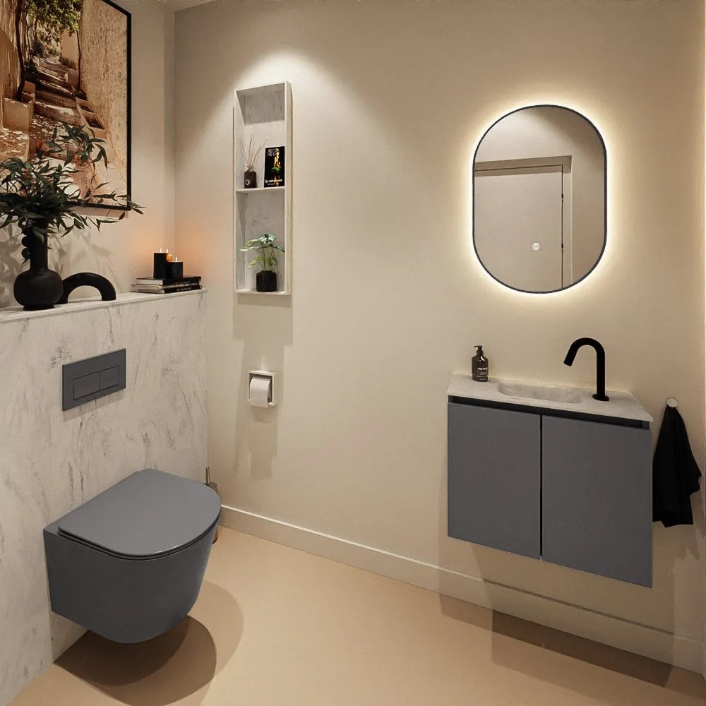 Mondiaz Ture DLux toiletmeubel 60cm dark grey met wastafel opalo midden met kraangat