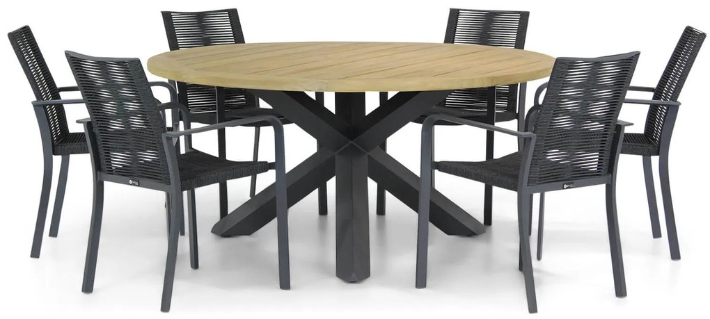 Tuinset Ronde Tuintafel 6 personen 160 cm Rope Grijs  Santika Furniture Santika