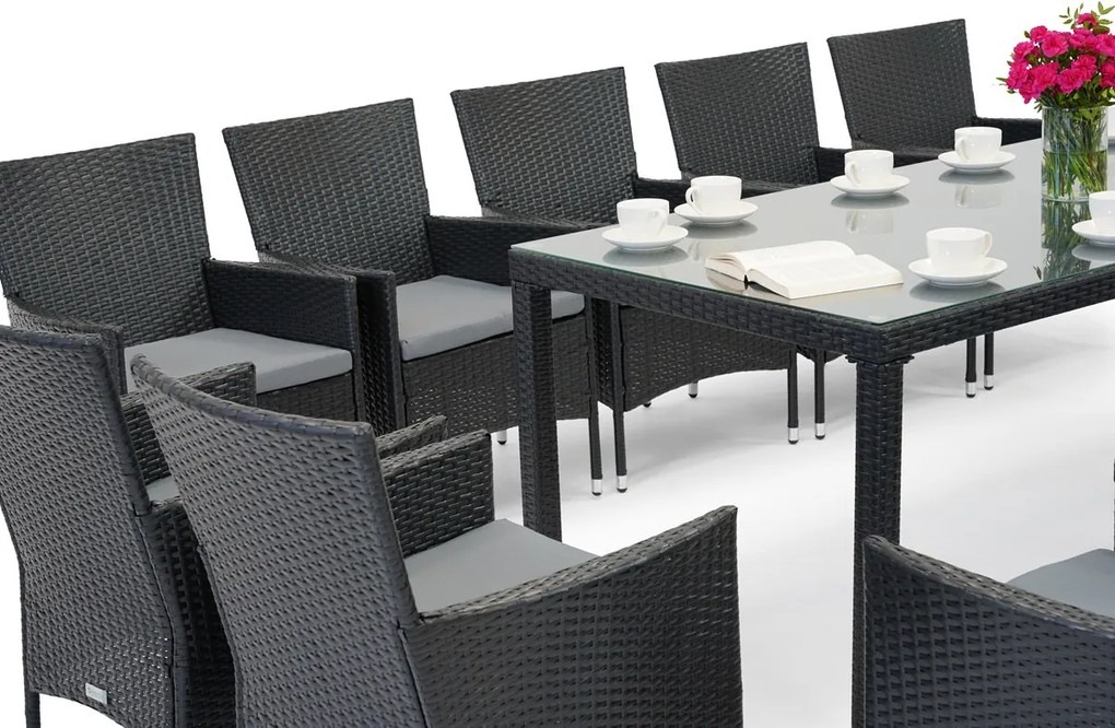 Milan/Grenada 14 technorattan tuinmeubelen met grote Garden Point tafel antraciet