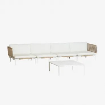 Tuinset Met Modulaire 4-zitsbank Met 2 Hoekmodules En Salontafel Van Roubly-staal Beige Amandelroos - Sklum