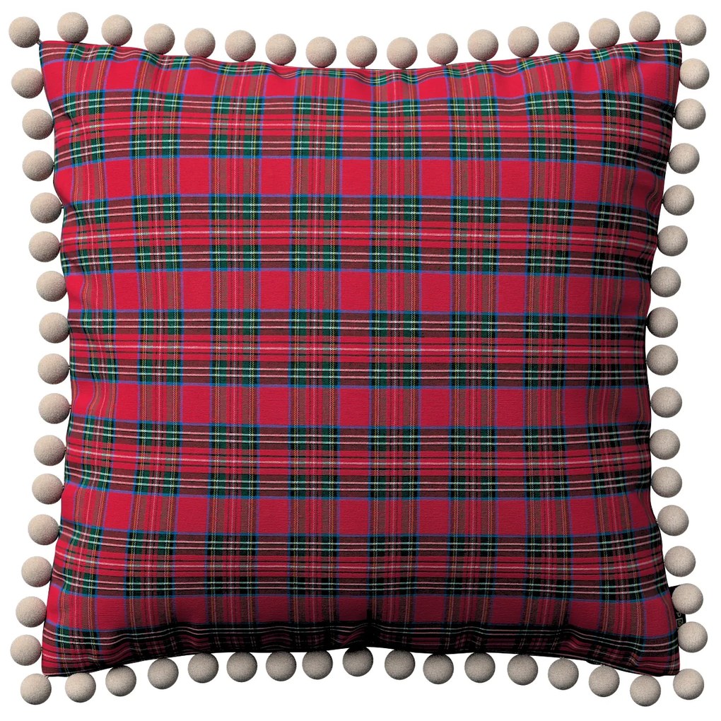 Dekoria Kussenhoes Wera met pompons, rood-groen 45 x 45 cm