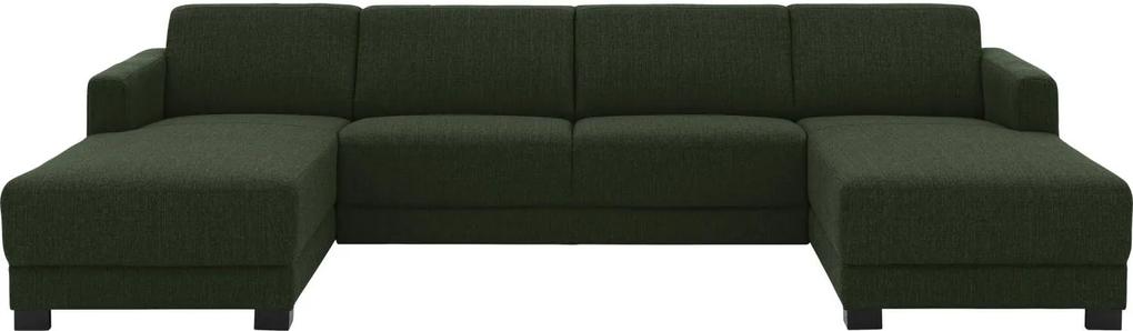 Goossens U-opstelling My Style Stof Grof Gweven groen, stof, 2,5-zits, stijlvol landelijk met chaise longue rechts met chaise longue links