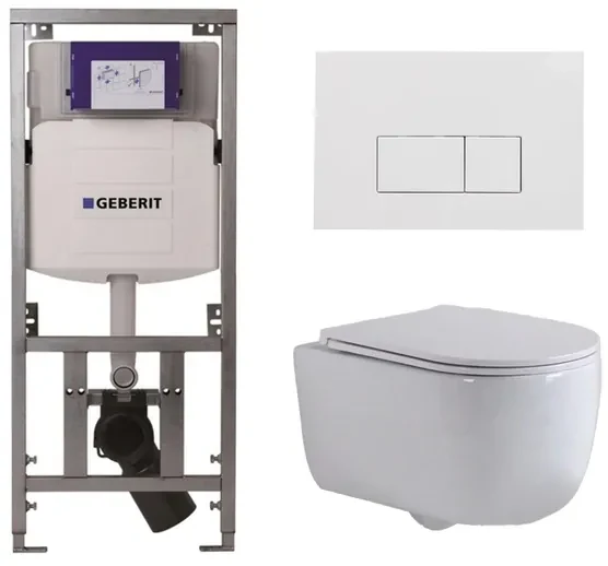 QeramiQ Dely Swirl Toiletset - 36.3x51.7cm - Geberit UP320 Burda inbouwreservoir - slimzitting - glans witte bedieningsplaat - rechthoekige knoppen - wit glans 0701131/SW706187/SW1000766/SW1026256