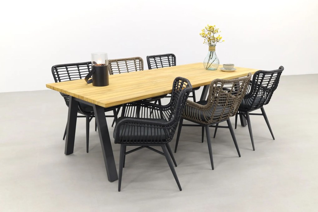 Jasmine/Taste Ambassador 6-persoons dining tuinset 240x100 cm. - Black/Naturel mix OP=OP
