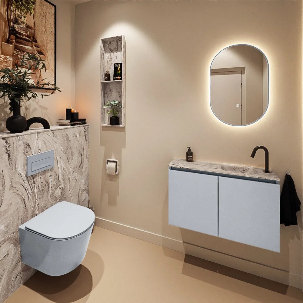 Mondiaz Ture DLux toiletmeubel 80cm clay met wastafel glace rechts met kraangat