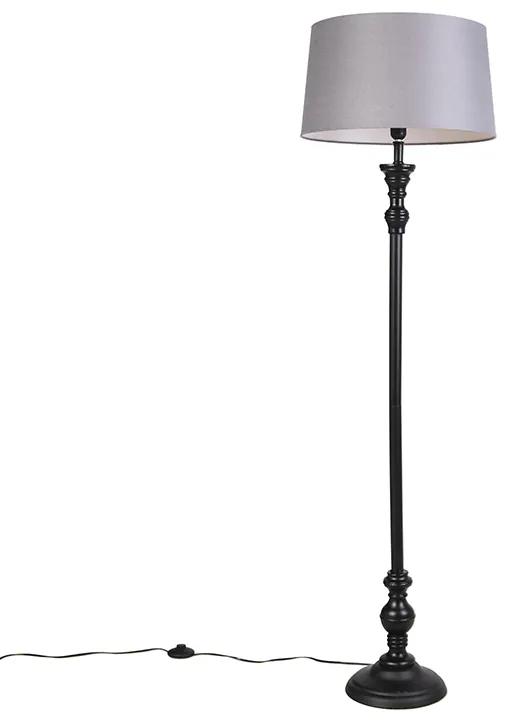 Stoffen Vloerlamp zwart met linnen kap grijs 45 cm - Classico Klassiek / Antiek, Landelijk / Rustiek E27 rond Binnenverlichting Lamp