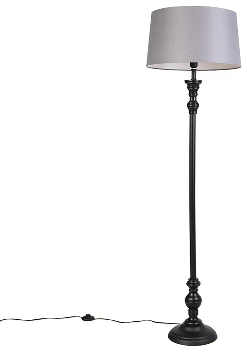 Vloerlamp zwart met linnen kap grijs 45 cm - Classico