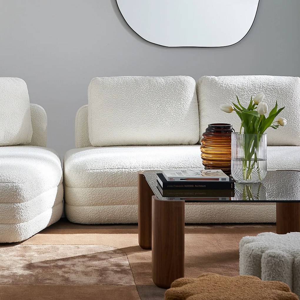 Salontafel, glas en massief notenhout, Boldi