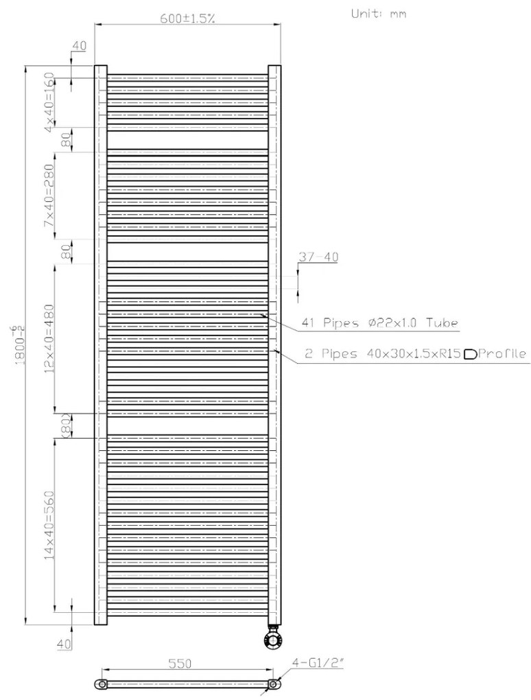 Best Design Senden White elektrische radiator wit 180x60cm 1160W