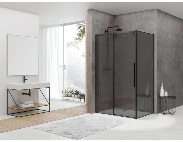 Van Rijn Products ST06 Softclose schuifdeur - 158.5x200cm - rookglas - dikte 8mm - tbv hoekcabine - incl. greep - zwart ST06350160ZWGR