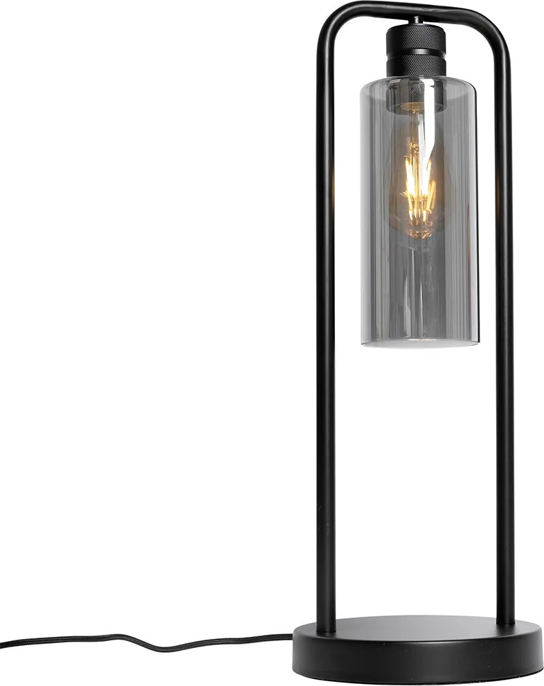 Moderne tafellamp zwart met smoke glas - Stavelot