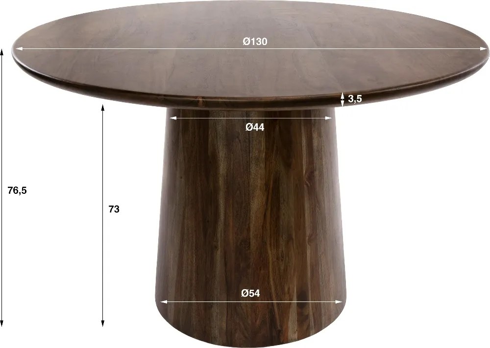 Ronde Eettafel Acaciahout - 130 X 130cm.