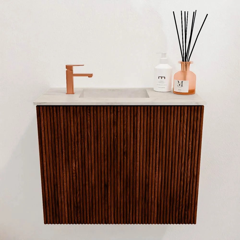 Mondiaz Joya DLux 50cm toiletmeubel ruby met wastafel faye links 1 kraangat ostra