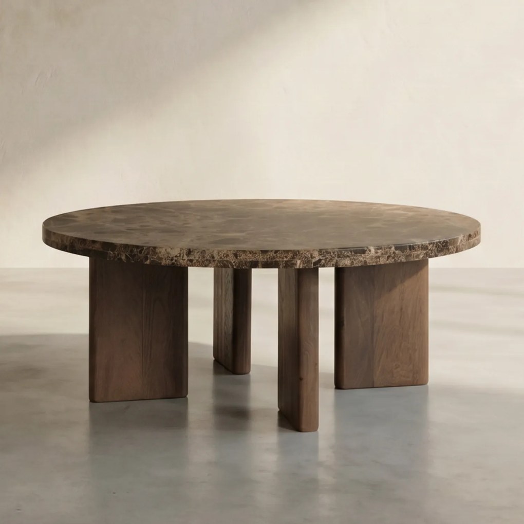 Ronde Salontafel Bruin Marmer 80 Cm - 80 X 80cm.